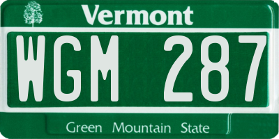 VT license plate WGM287