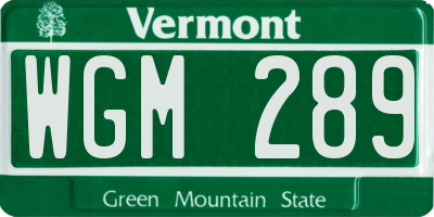 VT license plate WGM289