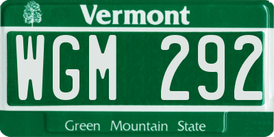 VT license plate WGM292