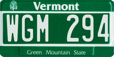 VT license plate WGM294