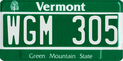 VT license plate WGM305