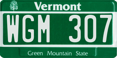 VT license plate WGM307