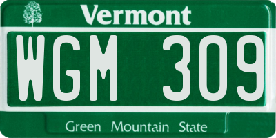 VT license plate WGM309