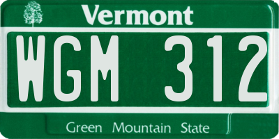 VT license plate WGM312