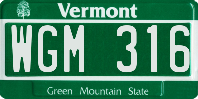 VT license plate WGM316