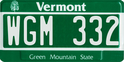 VT license plate WGM332