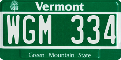 VT license plate WGM334