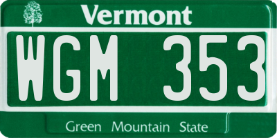 VT license plate WGM353