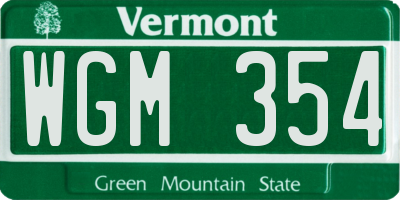 VT license plate WGM354