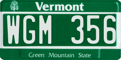 VT license plate WGM356
