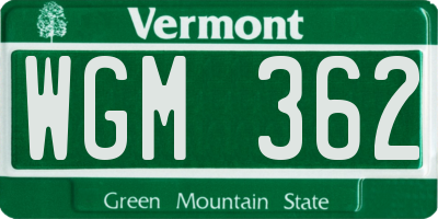 VT license plate WGM362