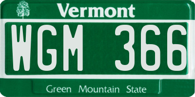 VT license plate WGM366