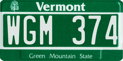 VT license plate WGM374