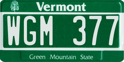 VT license plate WGM377