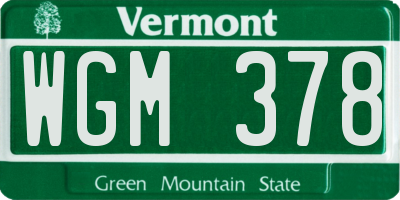 VT license plate WGM378