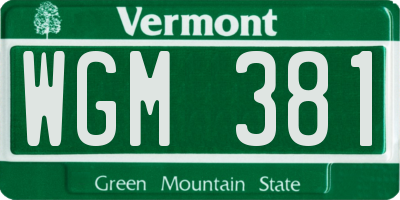VT license plate WGM381