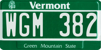VT license plate WGM382