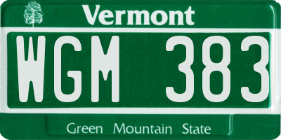 VT license plate WGM383