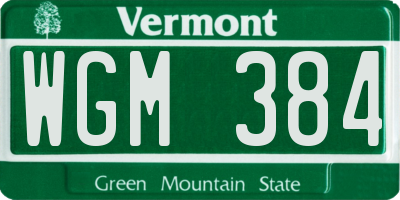VT license plate WGM384