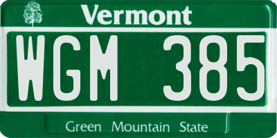 VT license plate WGM385