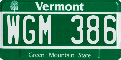 VT license plate WGM386