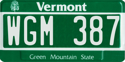VT license plate WGM387
