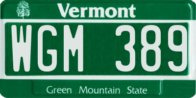 VT license plate WGM389