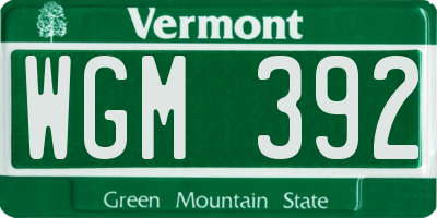 VT license plate WGM392