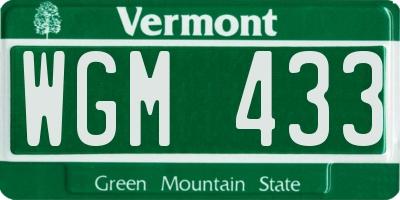 VT license plate WGM433