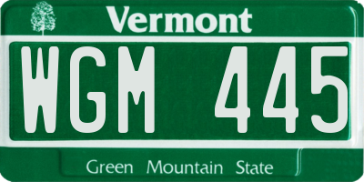 VT license plate WGM445