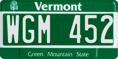 VT license plate WGM452
