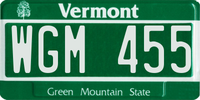 VT license plate WGM455