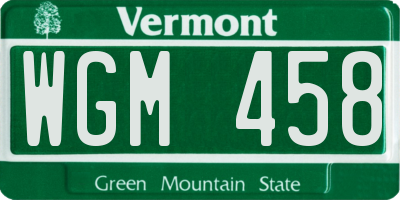 VT license plate WGM458