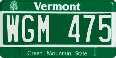 VT license plate WGM475
