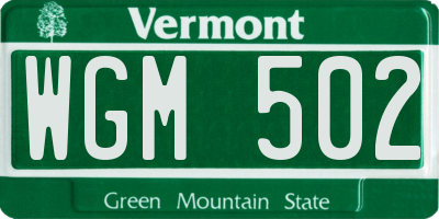 VT license plate WGM502