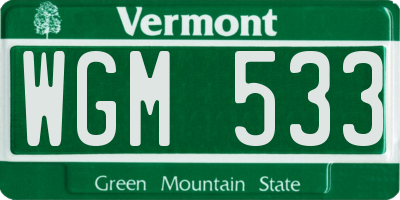VT license plate WGM533