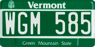 VT license plate WGM585
