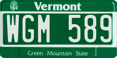 VT license plate WGM589