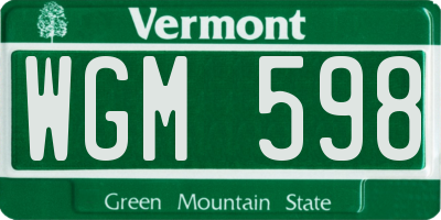 VT license plate WGM598