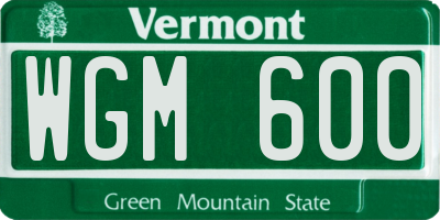 VT license plate WGM600