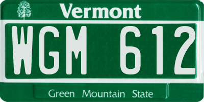 VT license plate WGM612