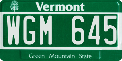 VT license plate WGM645