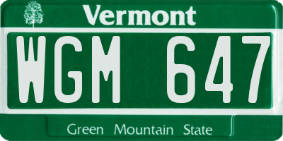 VT license plate WGM647