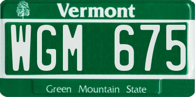VT license plate WGM675