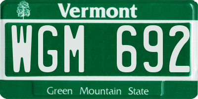 VT license plate WGM692