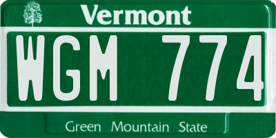 VT license plate WGM774