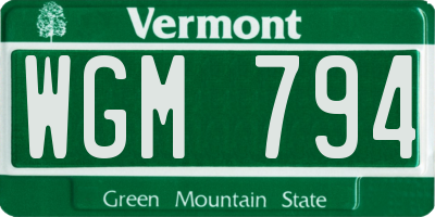 VT license plate WGM794