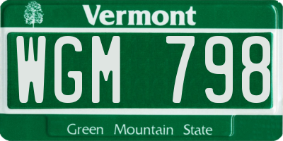 VT license plate WGM798
