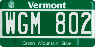 VT license plate WGM802