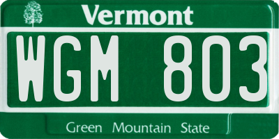 VT license plate WGM803